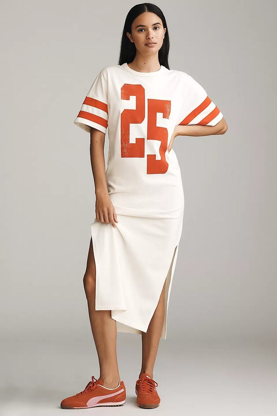Anthropologie Daily Practice Red White Cotton Tee Midi Dress Medium